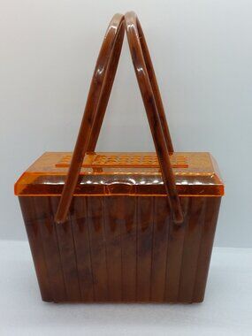 Vintage Plastic Jewel NYC Hinged Box Purse Decorative Lid With Handles